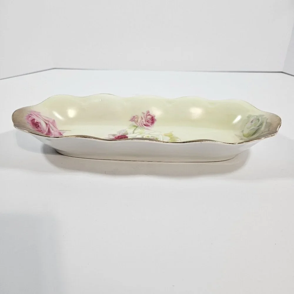 Vintage Mignon ZS and Co Bavaria Porcelain Rose Pattern Oval Celery Serving Dish